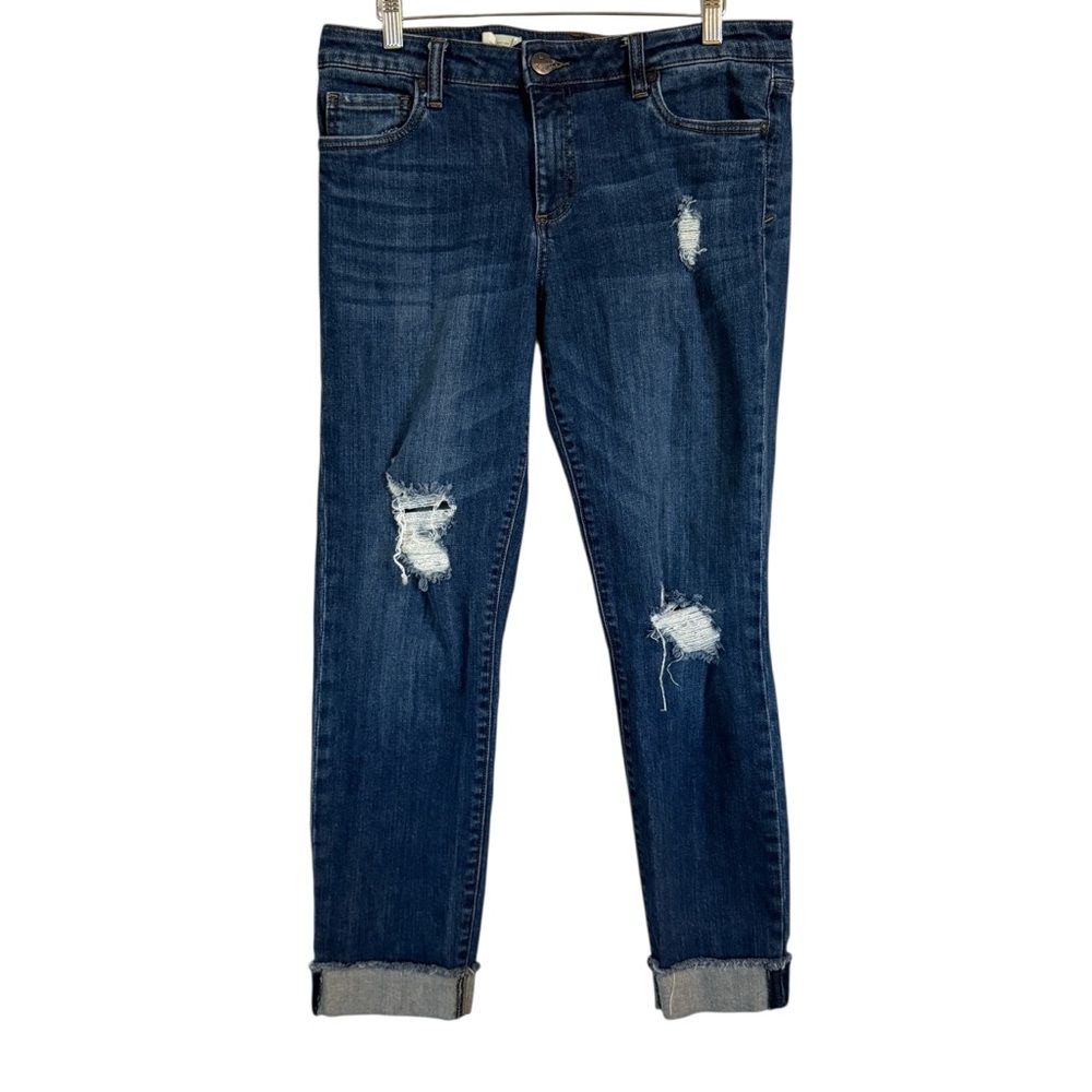 Kut from the Kloth Amy Ankle Straight Leg Jeans Distressed Cuffed Women’s 10 - Picture 2 of 16